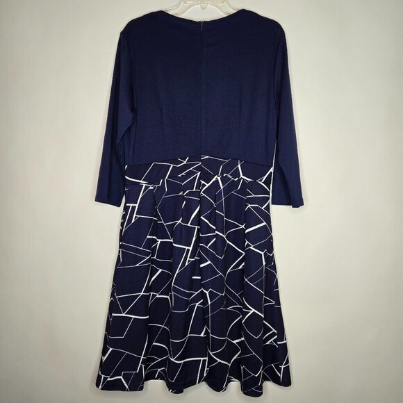 iHot Navy Blue 3/4 Sleeve Midi Pockets Fit and Flare A-Line Swing Dress Sz XL - Picture 6 of 16